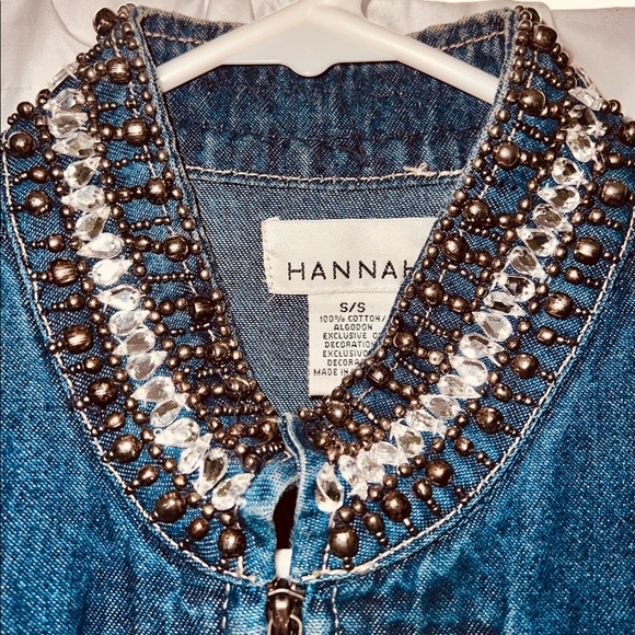 Vintage Denim military style jacket with embellished collar. - Picture 3 of 5